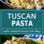 Tuscan Farfalle Pasta Recipe #pasta #cheese #spinach #mushrooms #dinner #sadud