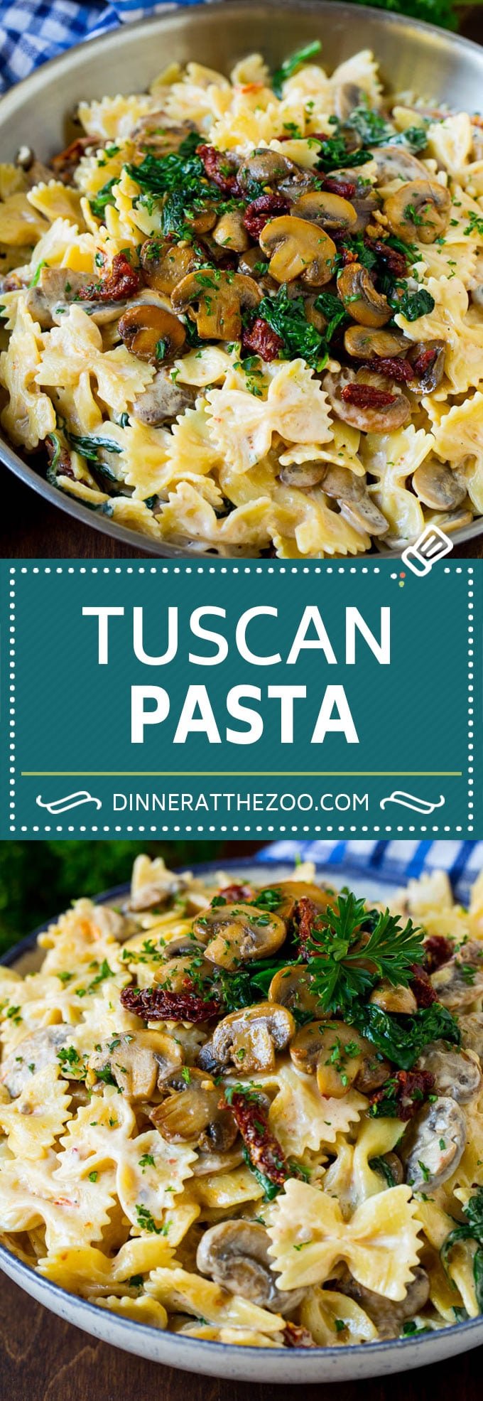 Tuscan Farfalle Pasta Recipe #pasta #cheese #spinach #mushrooms #dinner #sadud