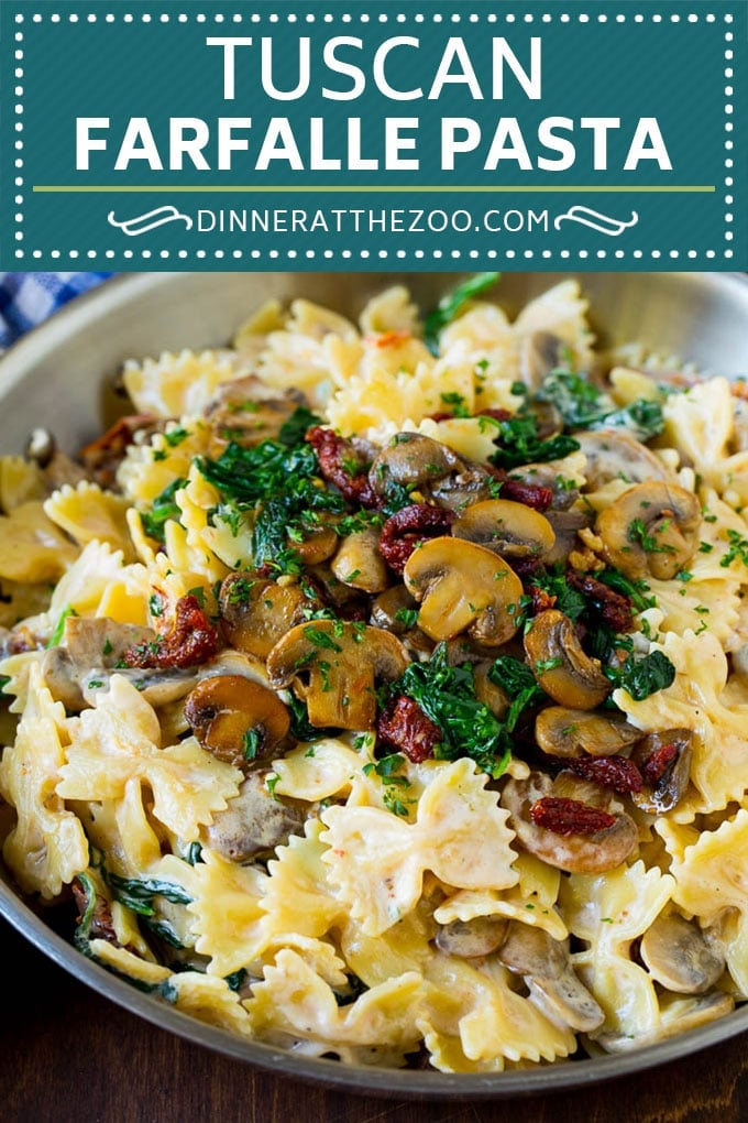 Tuscan Farfalle Pasta Recipe #pasta #cheese #spinach #mushrooms #dinner #sadud