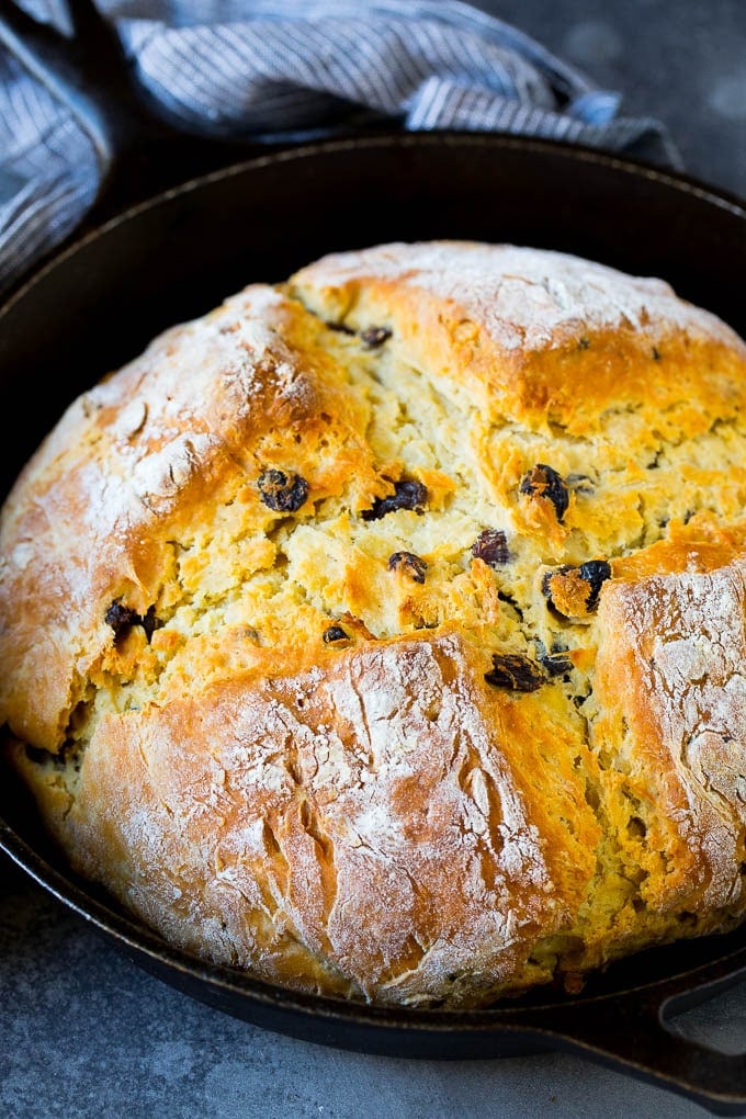 Irish Soda Bread Recipe #bread #baking #stpatricksday #sidedish #sadud Irish soda bread baked in a cast iron skillet.