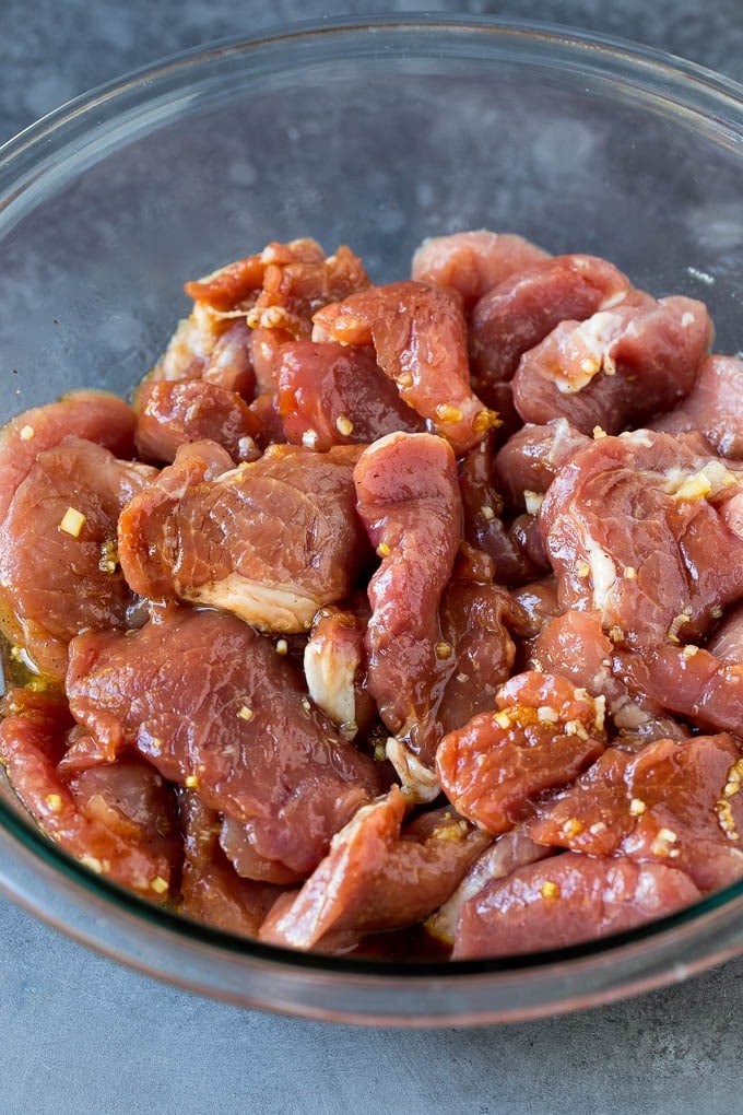 Bahn Mi Sandwich Recipe #sandwich #pork #lunch #dinner #sadud Marinated pork slices in a bowl.