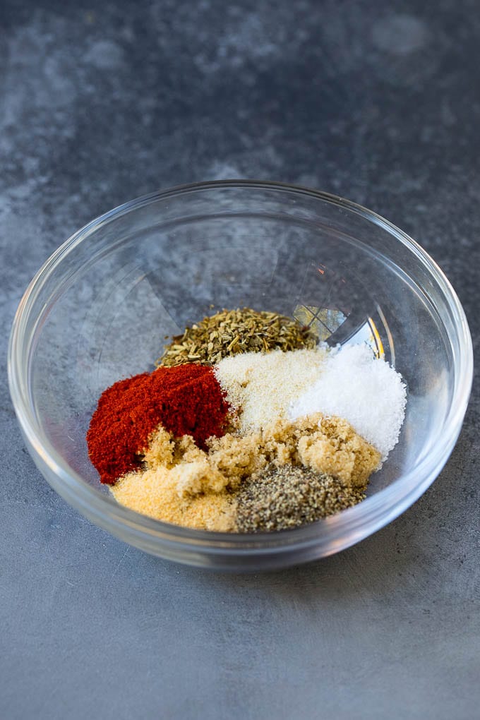 Baked Chicken Breast Recipe #chicken #dinner #sadud Herbs and seasonings in a mixing bowl.