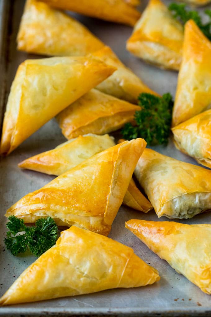Spanakopita Recipe #appetizer #snack #spinach #cheese #sadud Baked spanakopita filled with spinach and cheese.