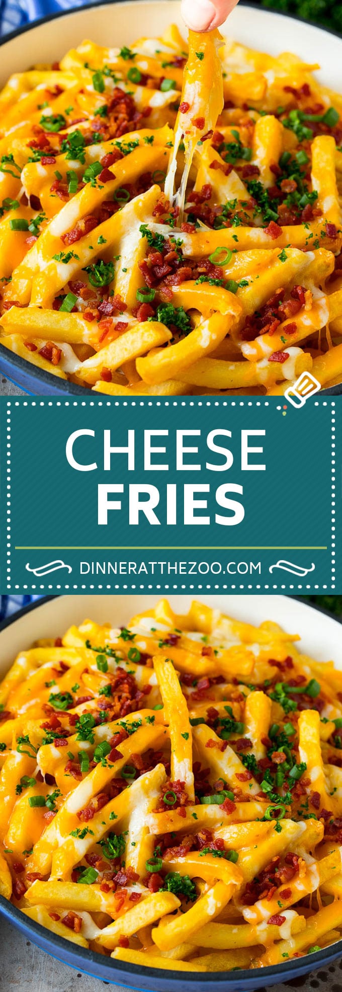These cheese fries are crispy potatoes topped with plenty of melted cheese, bacon and herbs. #fries #sadud