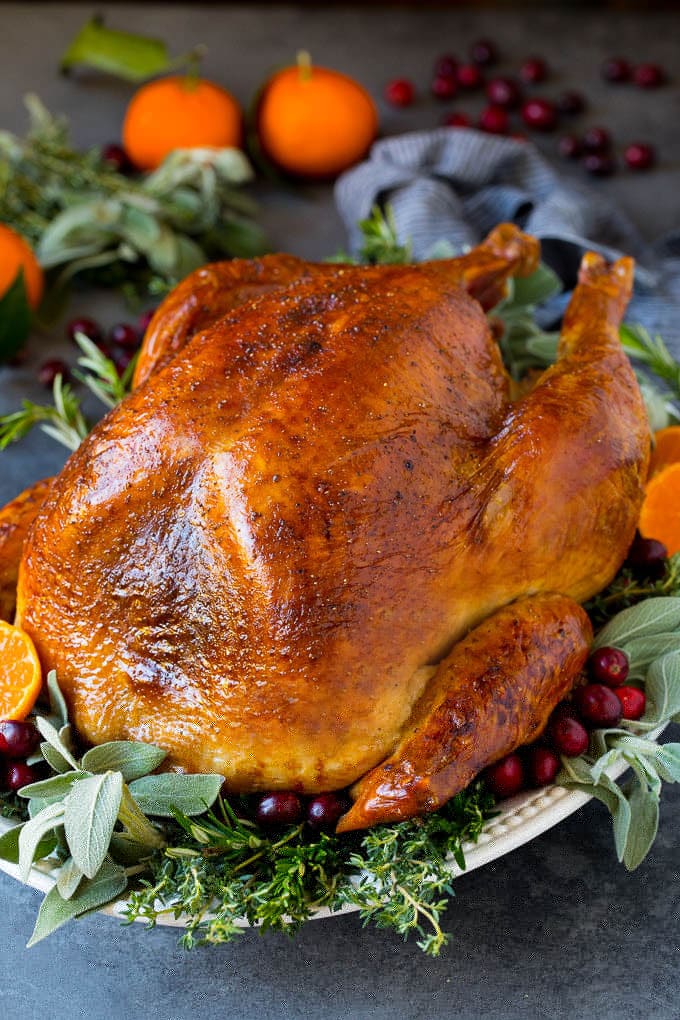 This is a complete guide on how to cook a turkey. How to cook a turkey with a baked turkey on a serving platter.