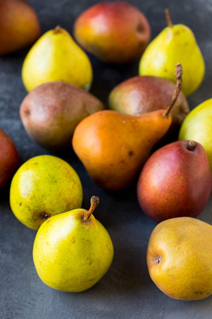 Pear Salad Recipe #salad #pears #fall #winter #dinner #sadud Assorted whole pears.
