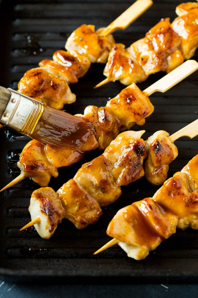 Chicken Yakitori Recipe | Grilled Chicken #chicken #grilling #dinner #sadud A basting brush putting sauce onto grilled chicken yakitori..