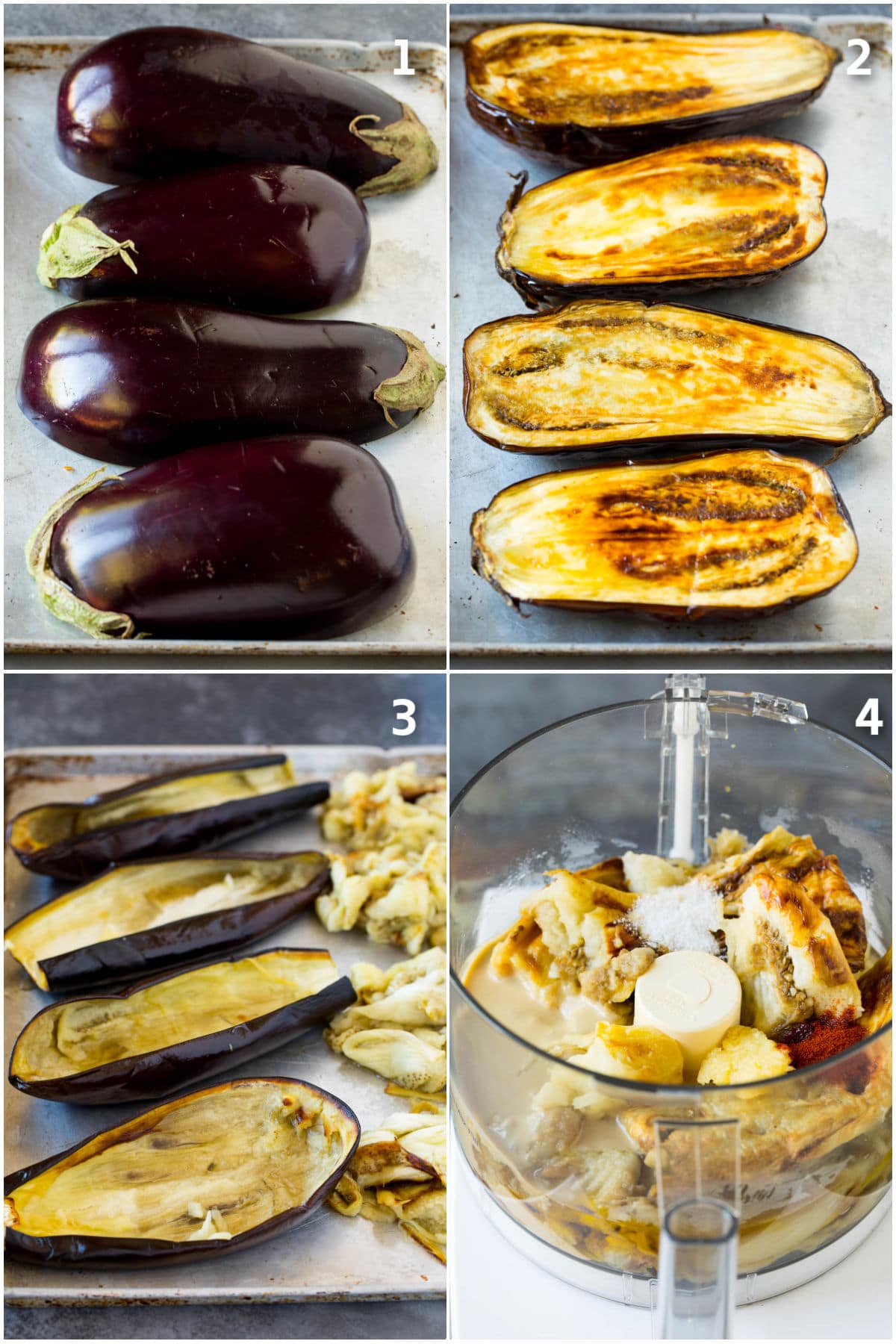 Baba Ganoush Recipe | Eggplant Dip #eggplant #appetizer #dip #healthy #glutenfree #lowcarb #sadud Process shots showing how to roast and puree eggplant.
