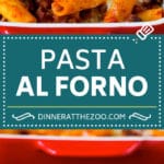 Pasta al Forno is hearty rigatoni noodles tossed in a savory meat sauce then topped with cheese and baked. #pasta #sadud
