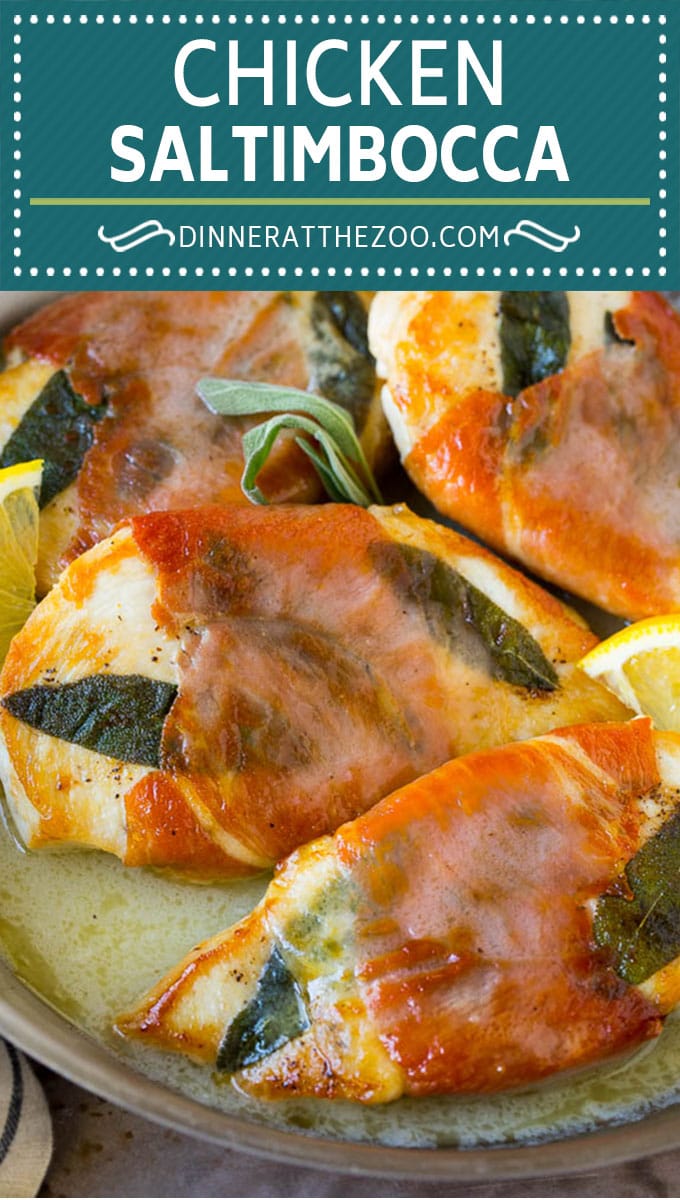 Chicken saltimbocca is chicken cutlets flavored with sage and prosciutto in a lemon sauce. #chicken #sadud
