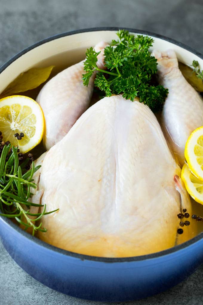 This spatchcock chicken is tender, juicy and cooks quickly, the perfect easy dinner! A chicken in a pot of brine.