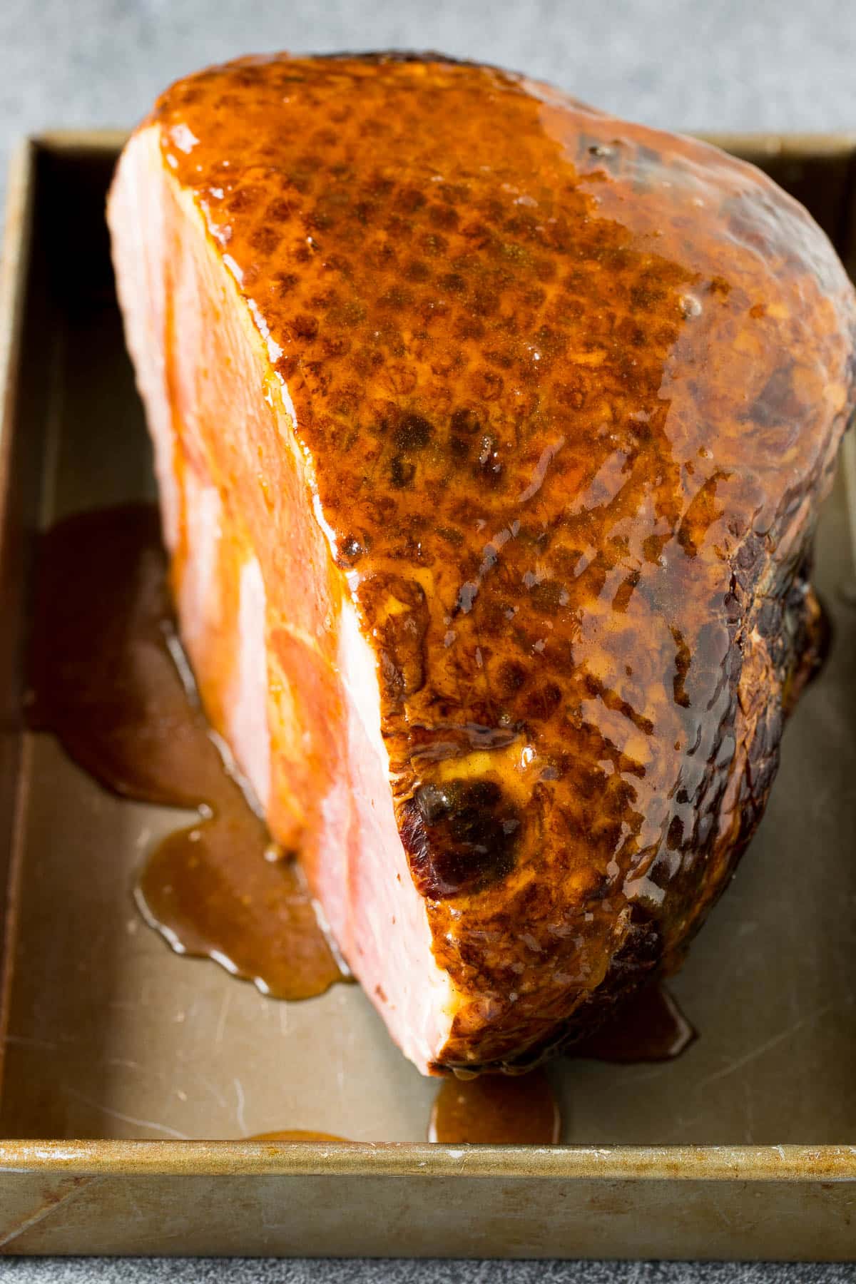 Meat coated in brown sugar glaze.