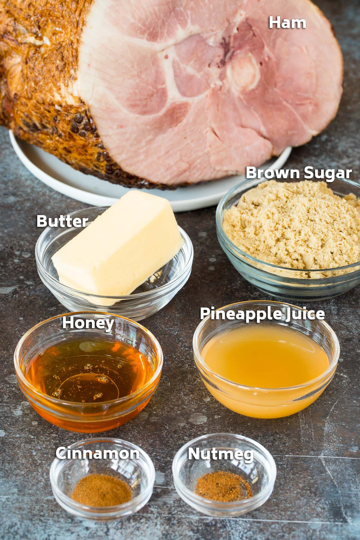 Ingredients including brown sugar, pineapple juice and spices.