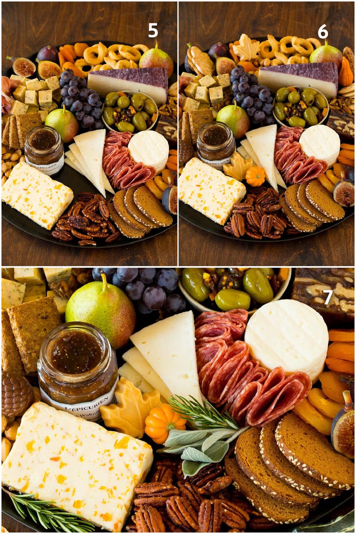Process shots showing how to assemble a charcuterie board.