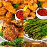 A group of delicious healthy recipes like shrimp ceviche, cauliflower fried rice and pepper steak.