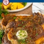 This air fryer steak is tender beef coated in seasonings, then air fried to golden brown perfection and topped with garlic and herb butter.