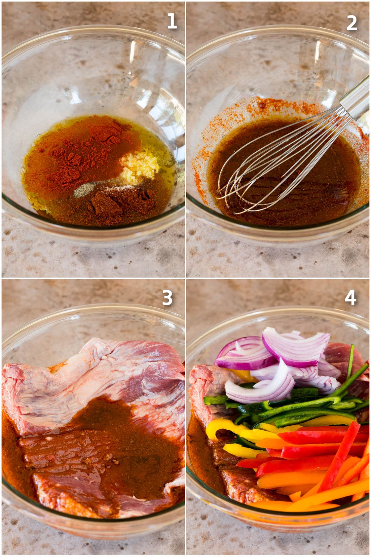 Step by step process shots showing how to make steak fajita marinade.