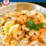 This shrimp linguine is fresh seafood sauteed in garlic butter, then tossed with pasta in a creamy parmesan sauce. An easy dinner option!