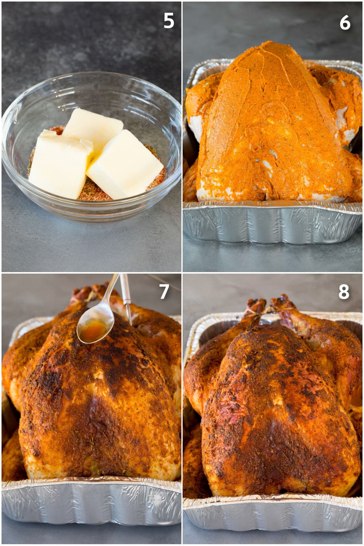 Homemade Cajun butter being prepared and rubbed all over turkey.