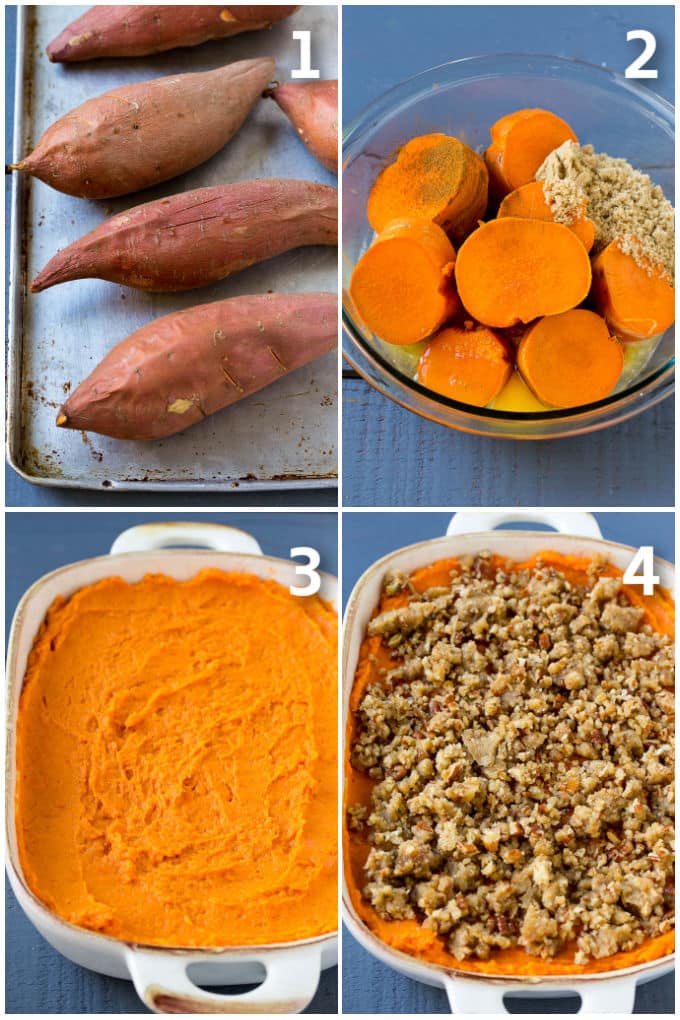 Steps showing how to make this baked yams dish.