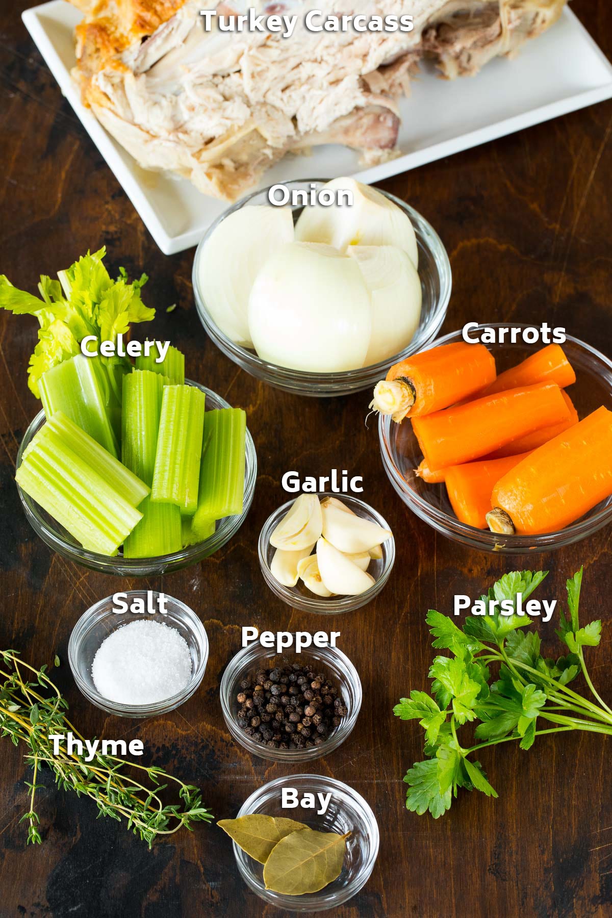 Ingredients to make homemade turkey broth.