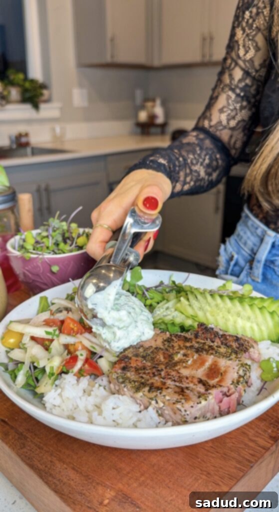Copycat cava bowl with dairy-free tzatziki and harissa.