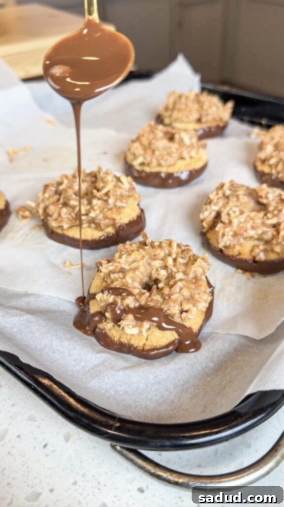 Final healthy vegan Samoa cookies with chocolate drizzle