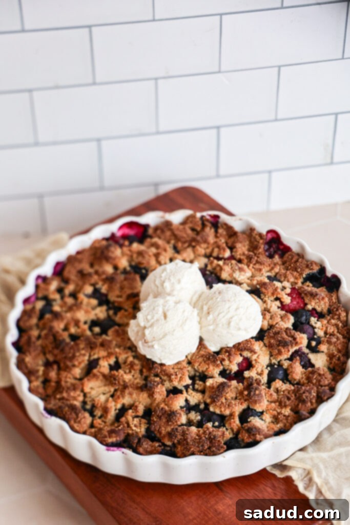 Healthy blueberry mixed berry cobbler.
