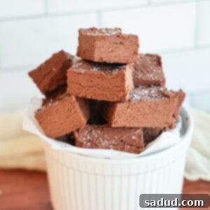 Two ingredient healthy chocolate fudge on a white plate