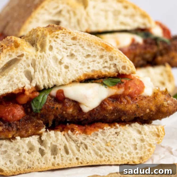 A delicious homemade Chicken Parm Sandwich, fresh and ready to eat.