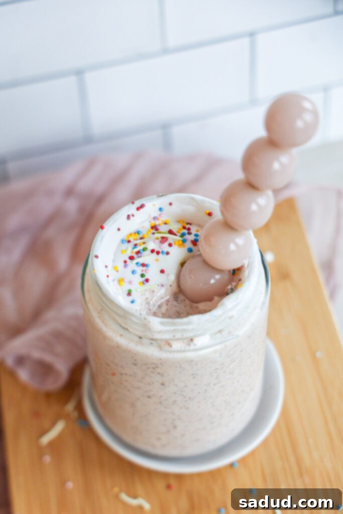 Creamy Birthday cake chia overnight oats with yogurt and sprinkles!