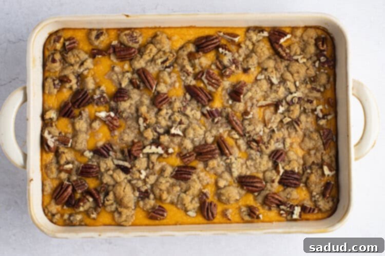 Baked sweet potato pudding in baking dish