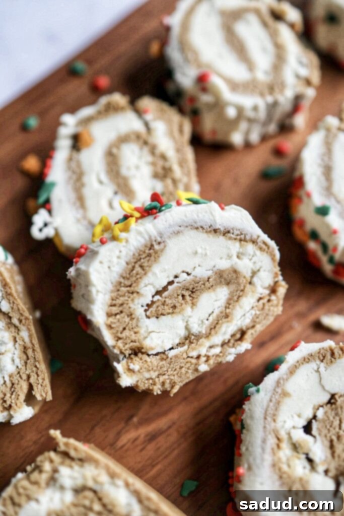 Delicious slices of no-bake sugar cookie roll with sprinkles