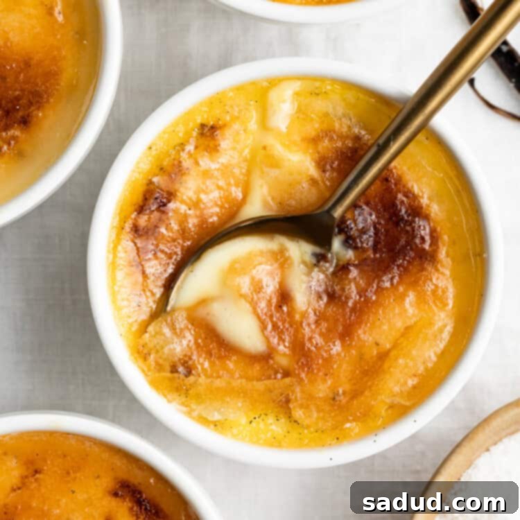 Luscious Keto Creme Brûlée 4 overhead image of keto creme brulee with granular Swerve on the side, ready to be served