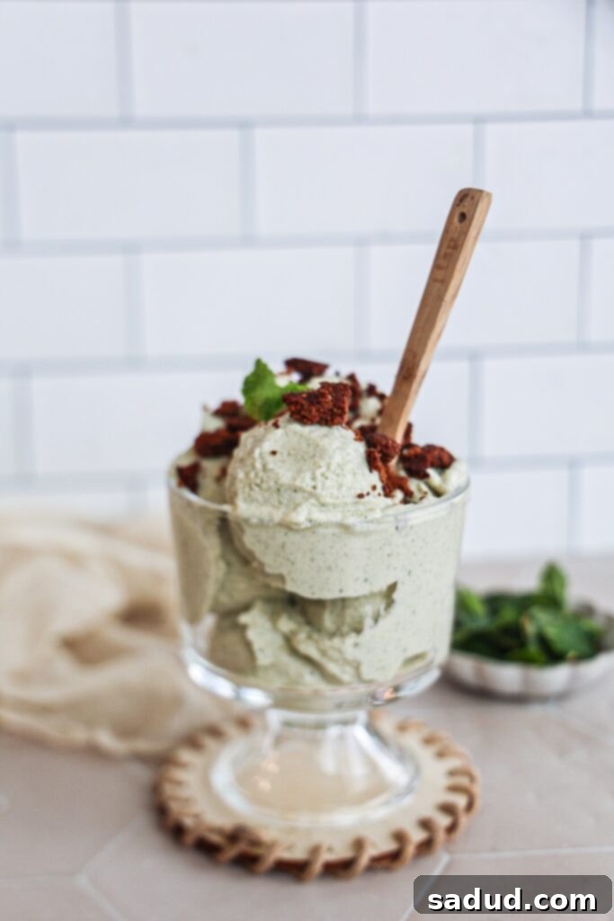 Mint chocolate ice cream with cookie crumble.