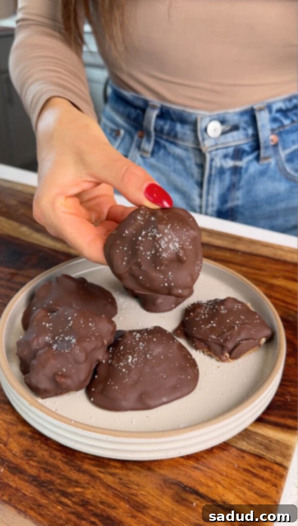 a bowl of granola clusters covered in chocolate.