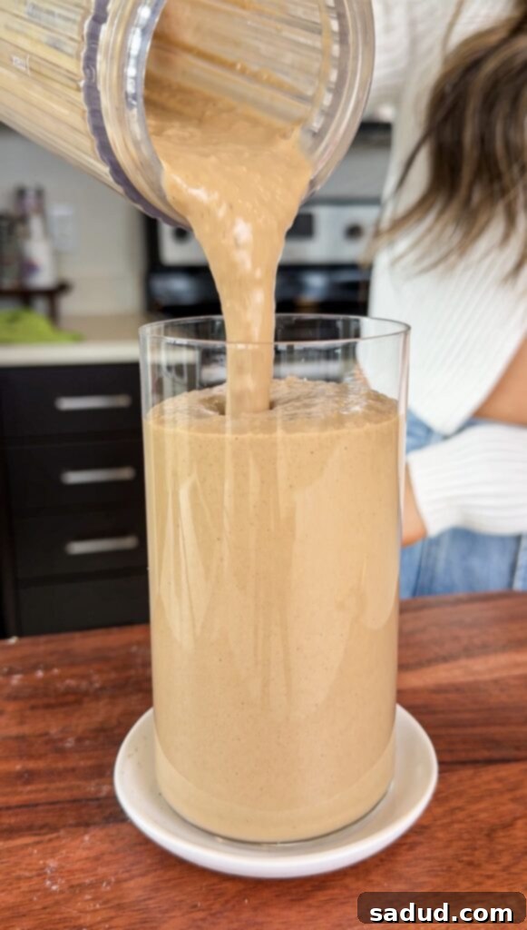 creamy banana coffee smoothie in a glass