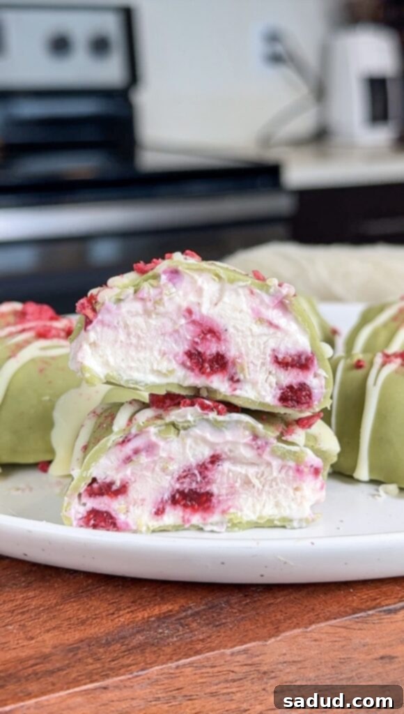 Irresistible Raspberry Matcha Frozen Yogurt Bites, perfect for a healthy snack.