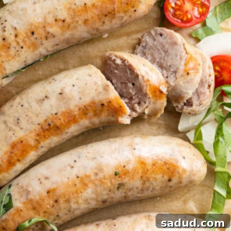 Sliced Instant Pot Italian sausage with fresh herbs.
