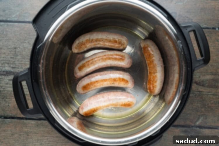 Instant Pot Italian sausage step 1 - searing in the pot