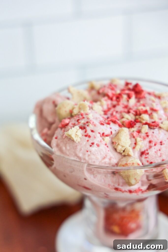Strawberry cheesecake ice cream, made with protein powder.