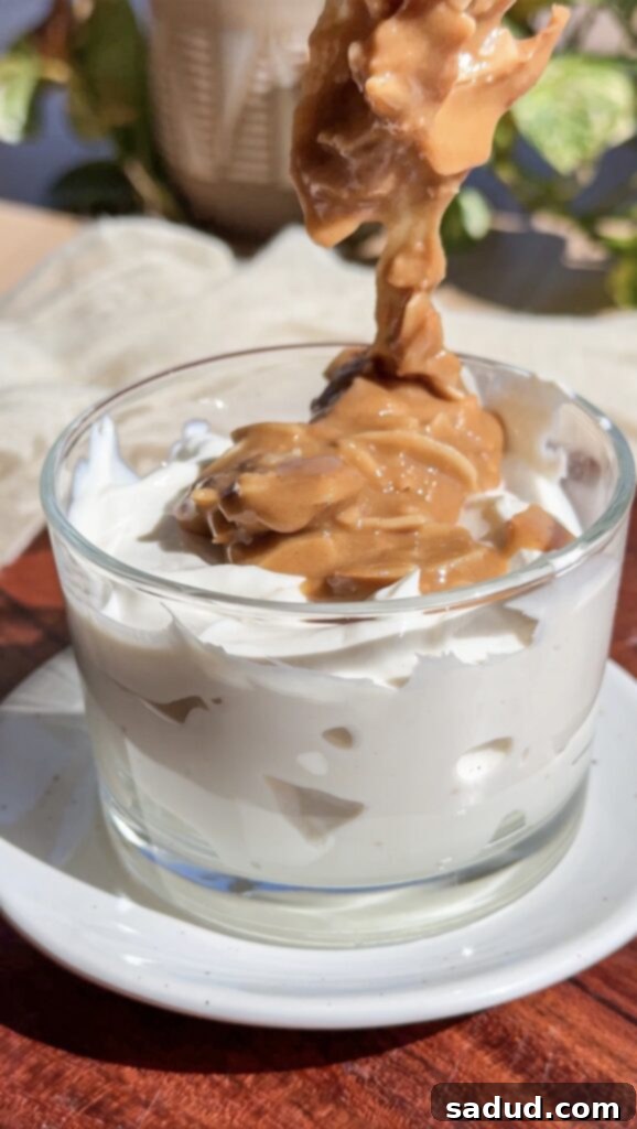 A rich chocolate peanut butter yogurt bowl with a thick, glossy magic shell, perfect for a high-protein treat.
