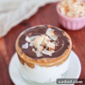 Decadent Almond Joy Yogurt Bowl 7 A high-protein Almond Joy yogurt bowl, showcasing a rich chocolate magic shell over a creamy base with nuts and coconut.
