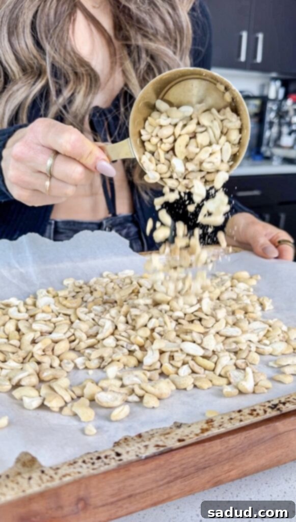 Raw cashews transforming through stages to cashew butter in a food processor