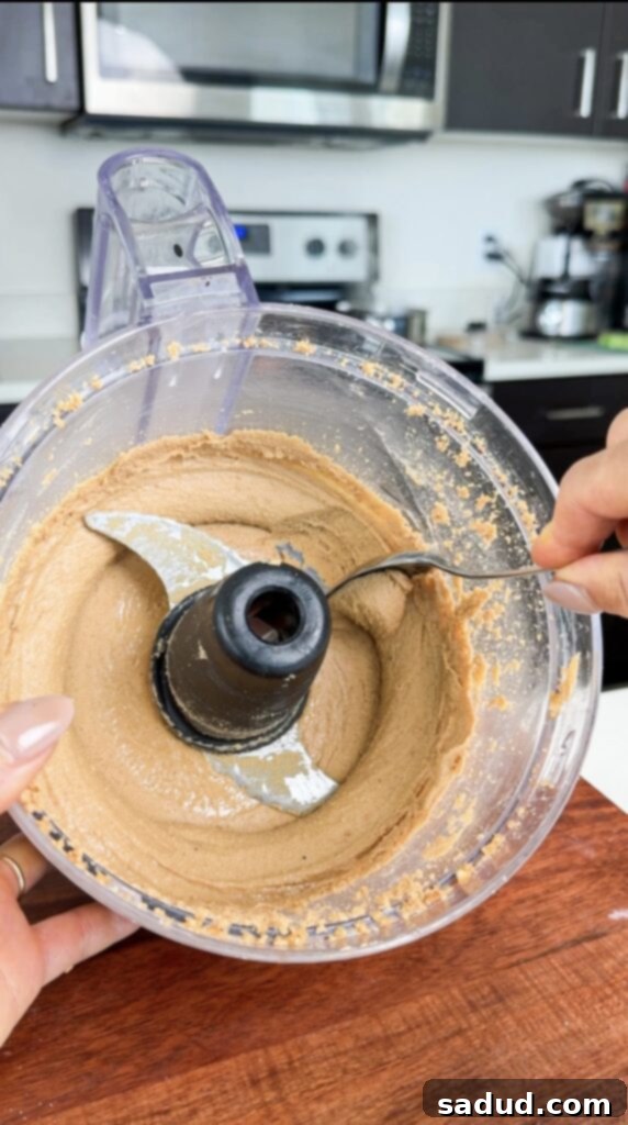 Close-up of decadent cookie dough cashew butter with chocolate chips