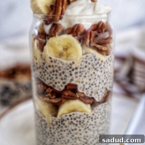 A second image showing the layered banana pecan chia pudding.