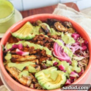 Healthy Grain Bowl/Buddha Bowl with green herby tahini sauce