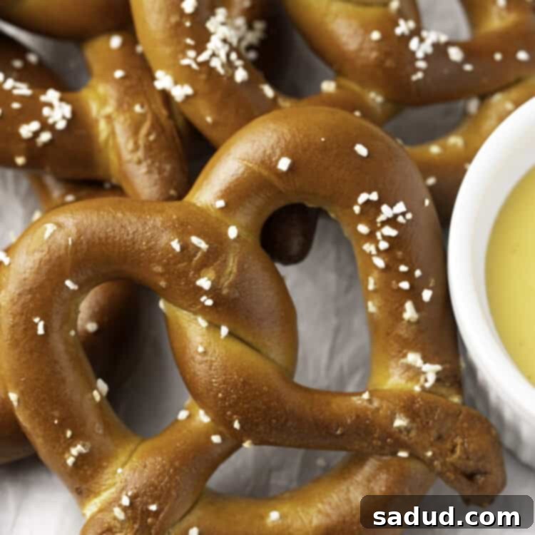 From Freezer to Fantastic: Air Fryer Pretzels 4 Close-up of a salted, twisted, jumbo frozen pretzel cooked in the air fryer on a plate.
