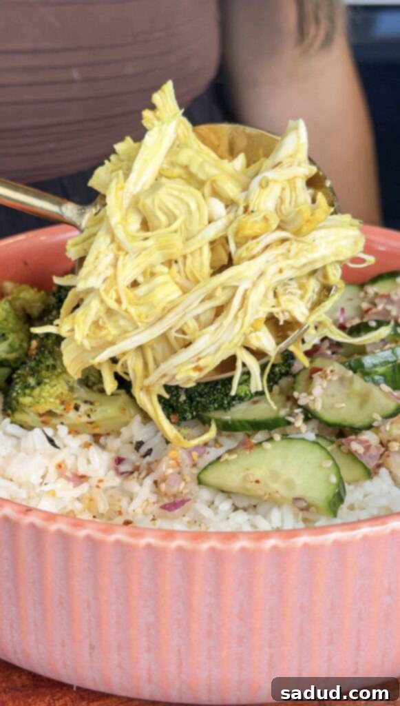 Healthy slow cooker shredded chicken.
