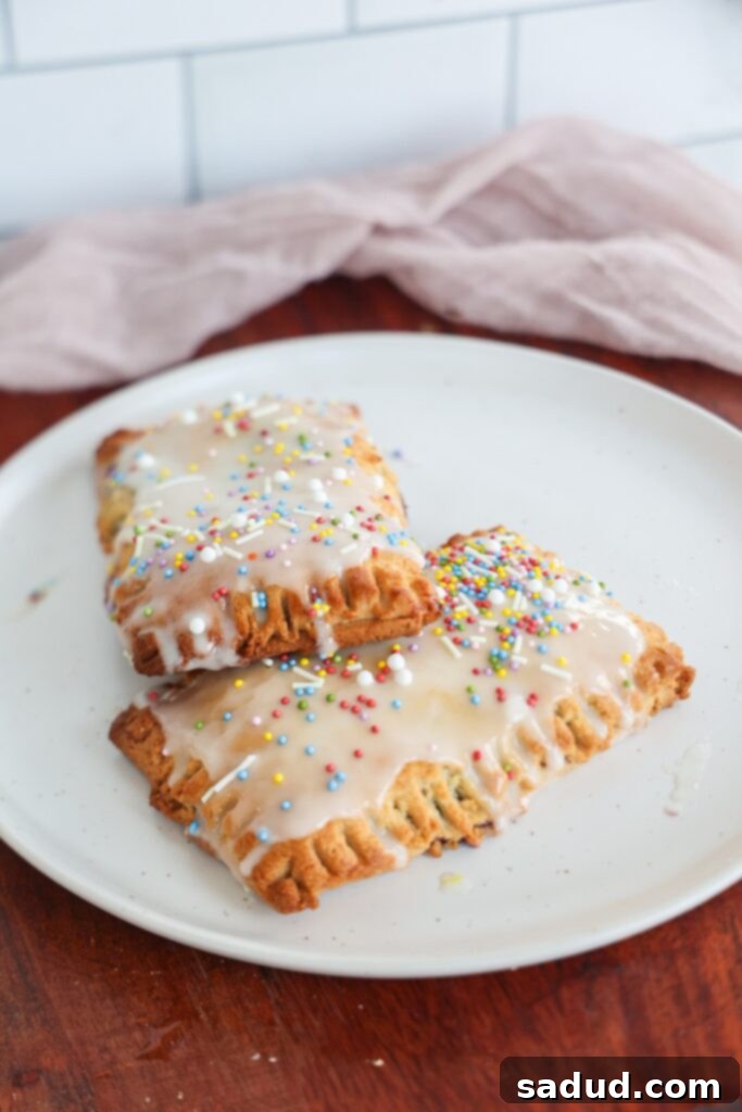 Close-up of homemade gluten-free frosted blueberry pop-tarts on a baking sheet, ready for glazing.